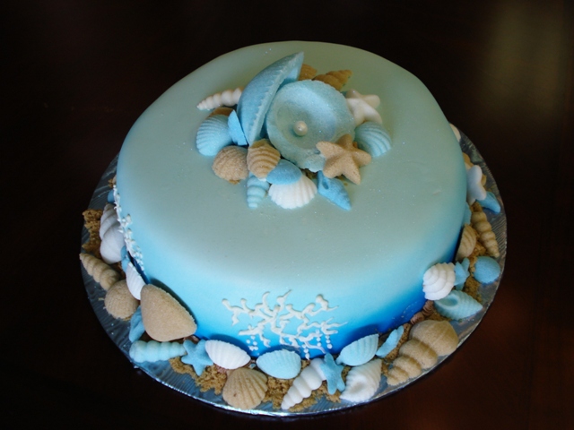 Single Tier Fondant Seashore Theme Cake